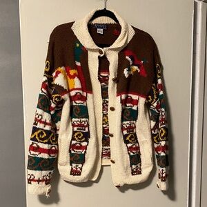 Charter Club Brown and Cream Knit Cardigan Vintage, hand knitted